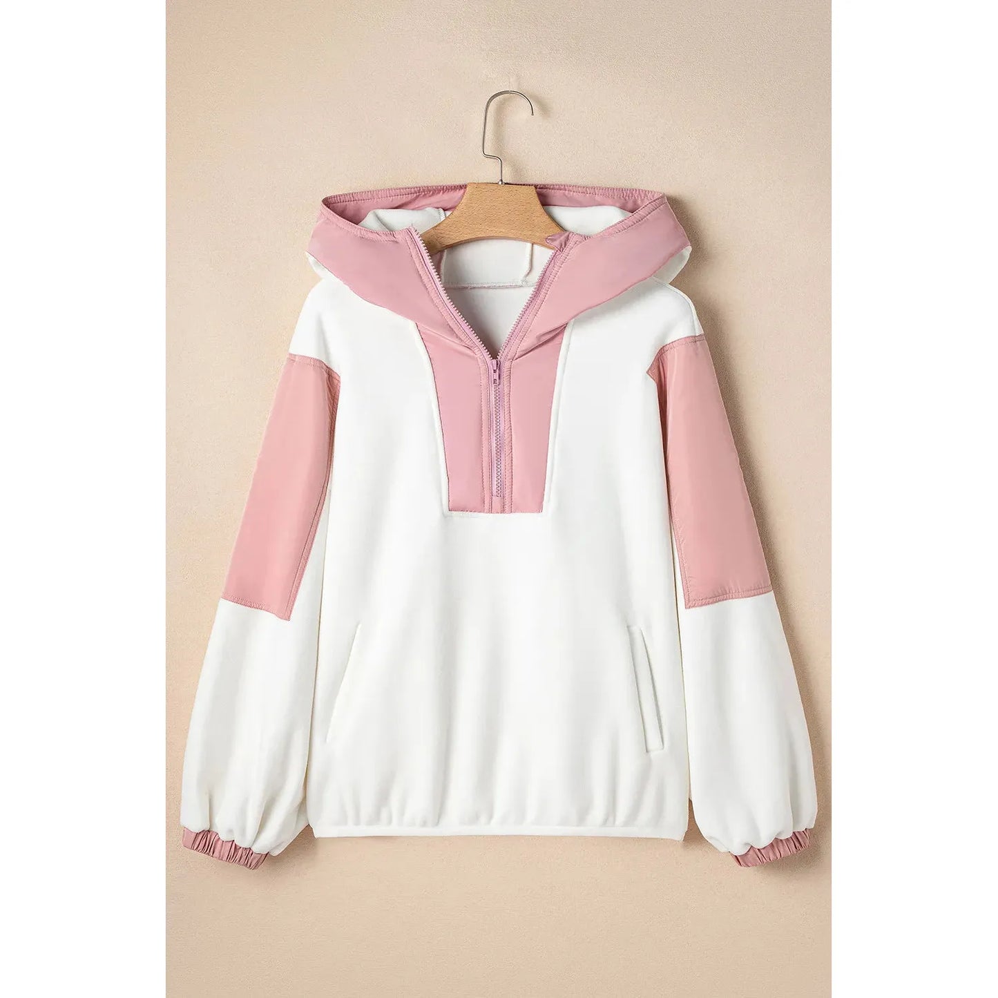 Color Block Half Zip Long Sleeve Hoodie