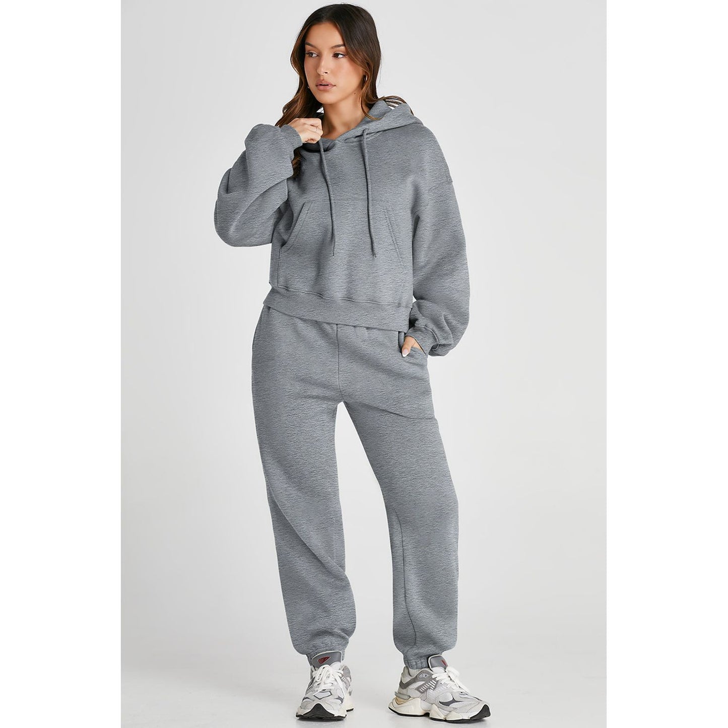 Dropped Shoulder Hooded Top and Pants Active Set