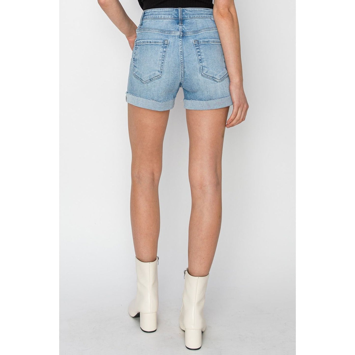 RISEN Distressed Mid-Rise Waist Denim Shorts