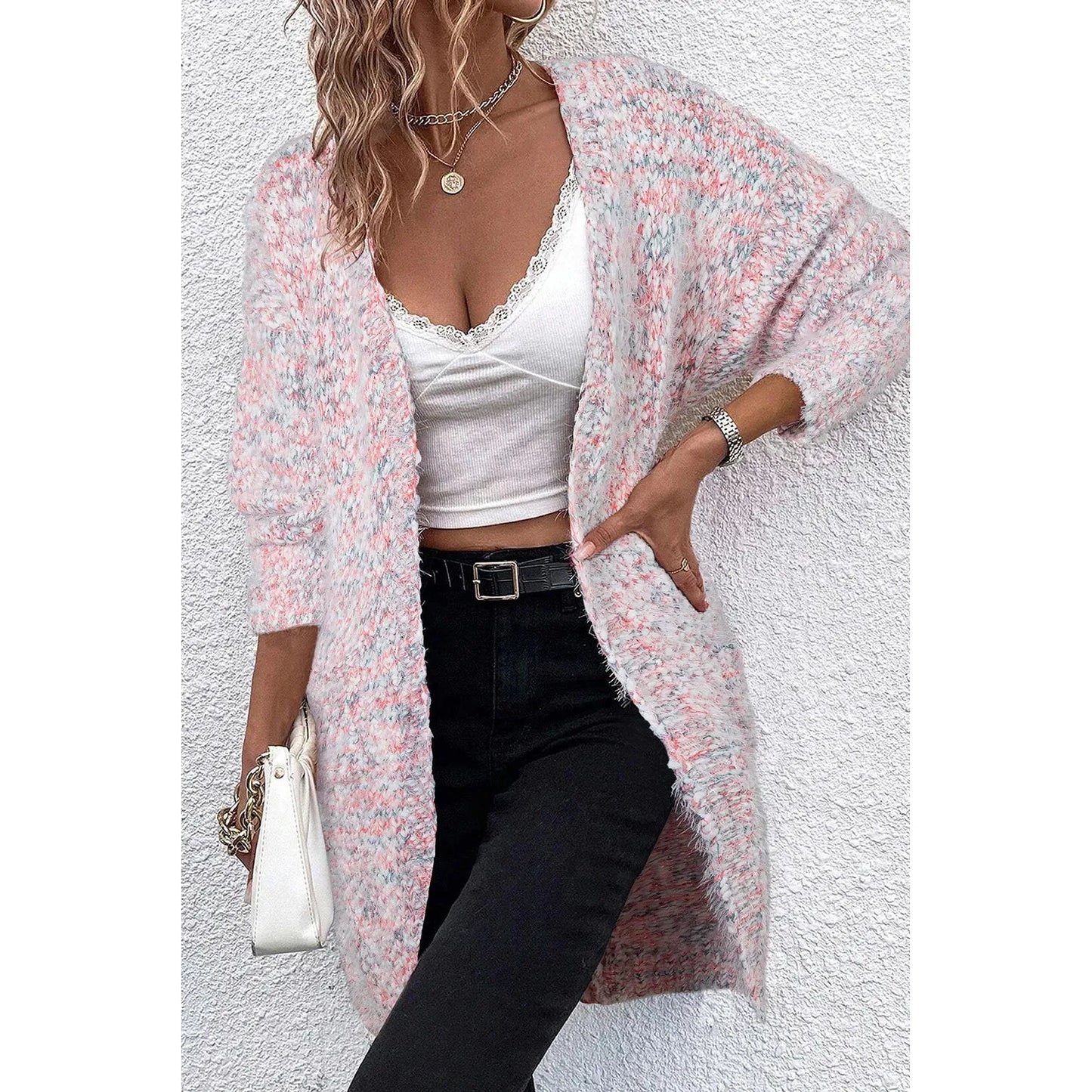 Pocketed Open Front Long Sleeve Cardigan