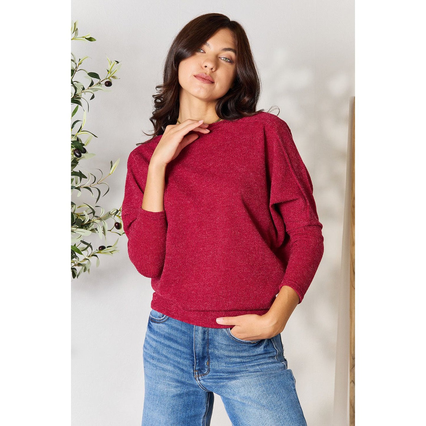 BOMBOM Drop Shoulder Long Sleeve Blouse