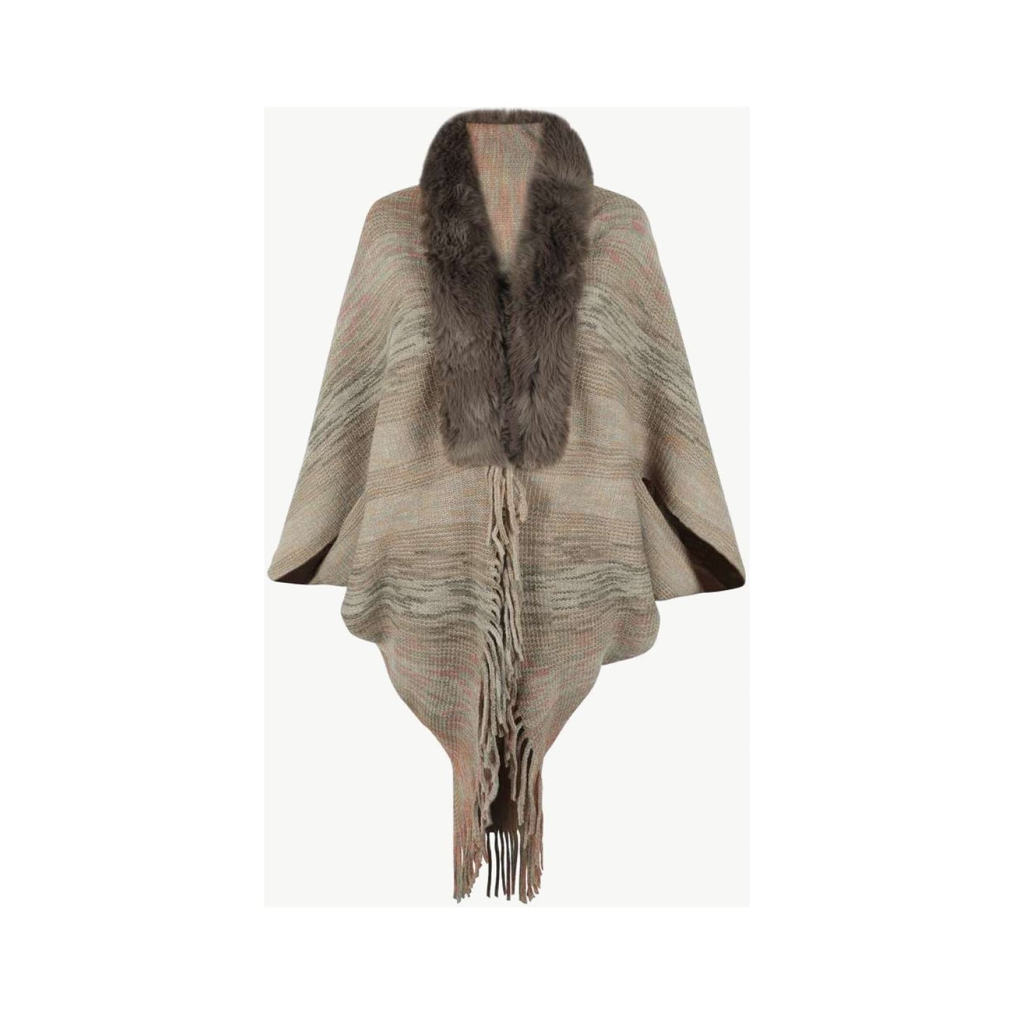 Open Front Fringe Hem Poncho