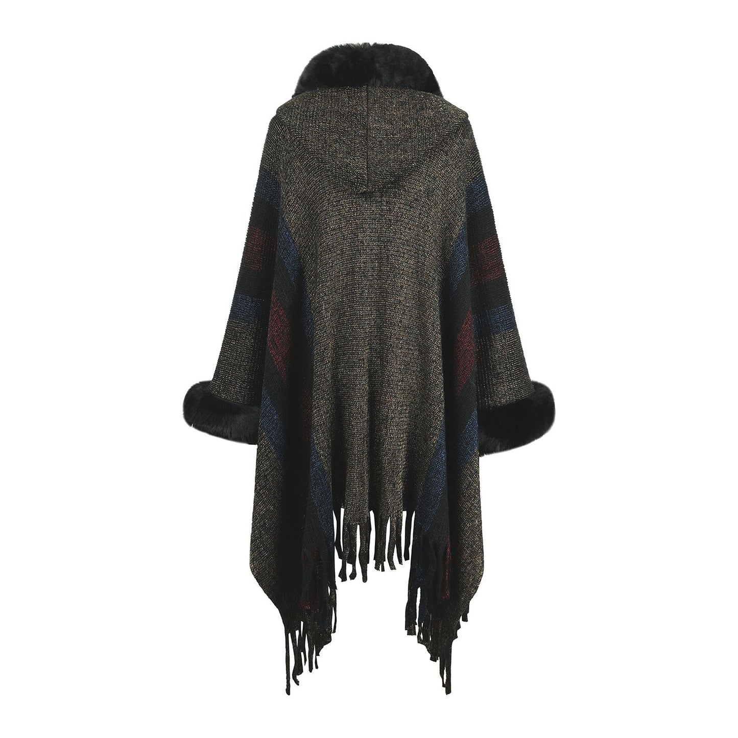 Color Block Fringe Detail Poncho