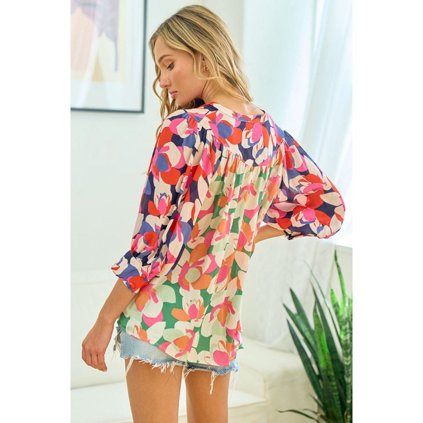 First Love Full Size Floral Button Down Satin Shirt