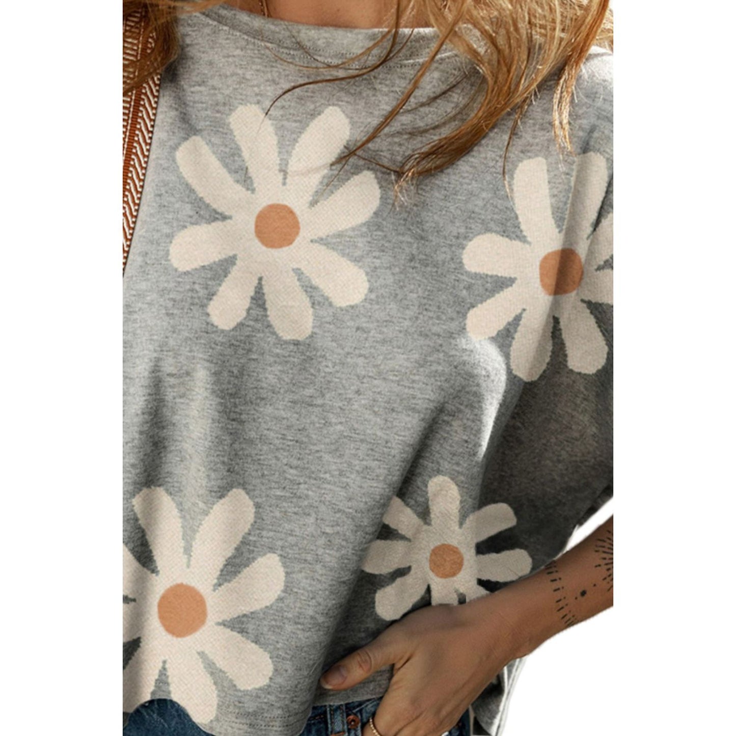 Flower Round Neck Half Sleeve T-Shirt