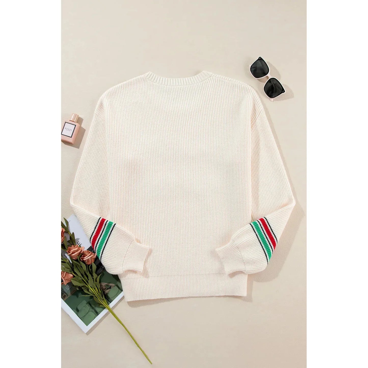 Letter Round Neck Long Sleeve Sweater