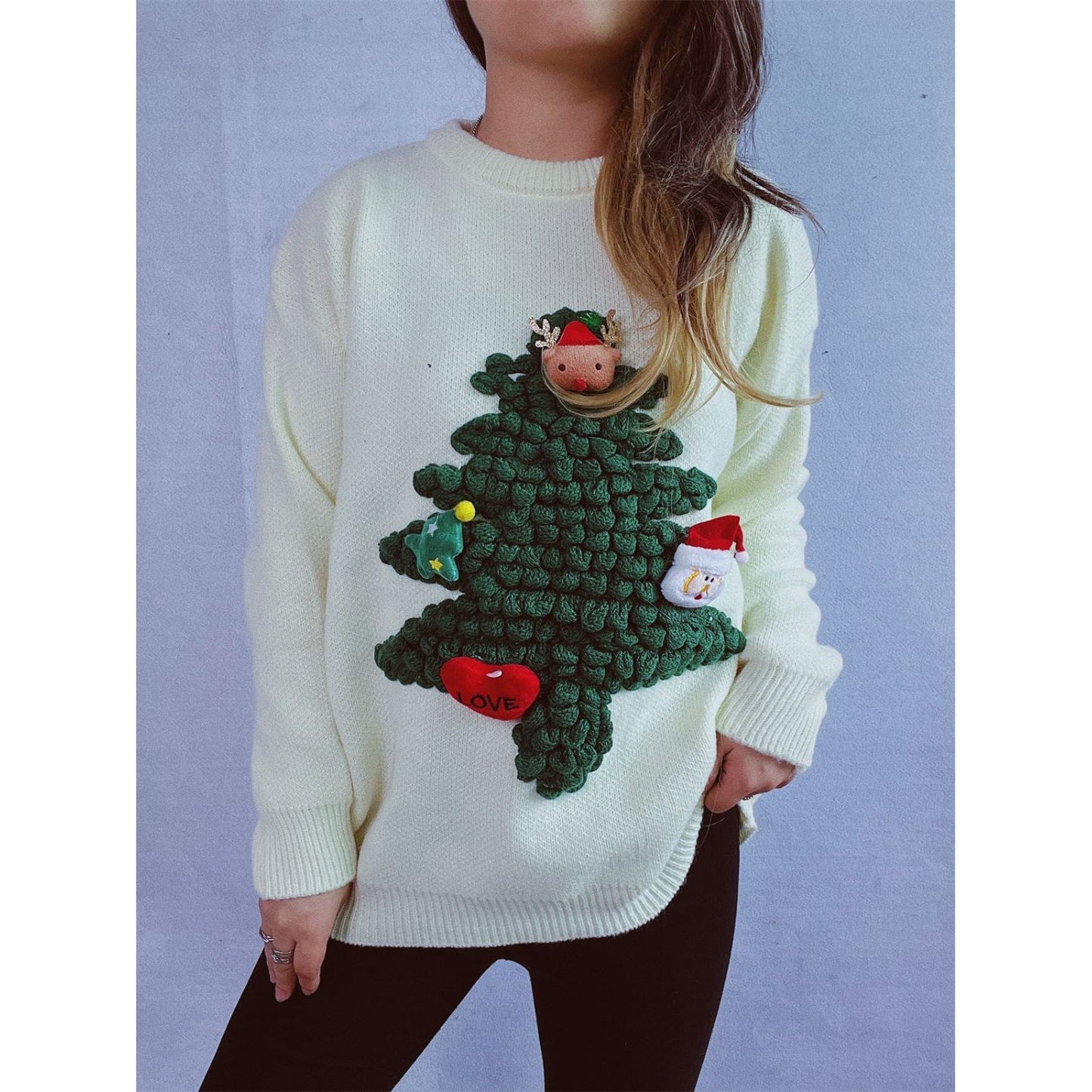 Christmas Tree Round Neck Long Sleeve Sweater