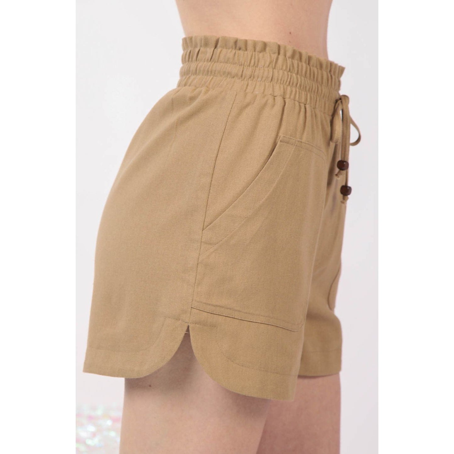 VERY J Drawstring Elastic Waist Linen Shorts