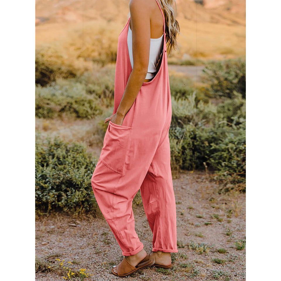 Double Take Full Size Sleeveless V-Neck Pocketed Jumpsuit