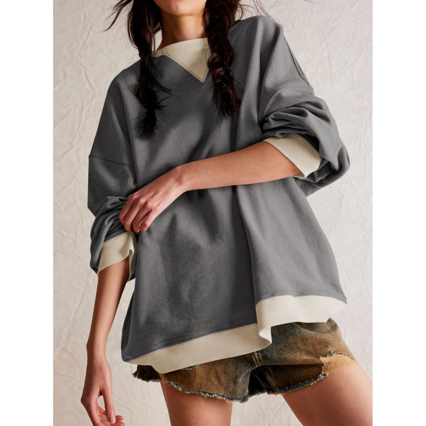 Contrast Dropped Shoulder Long Sleeve Sweatshirt