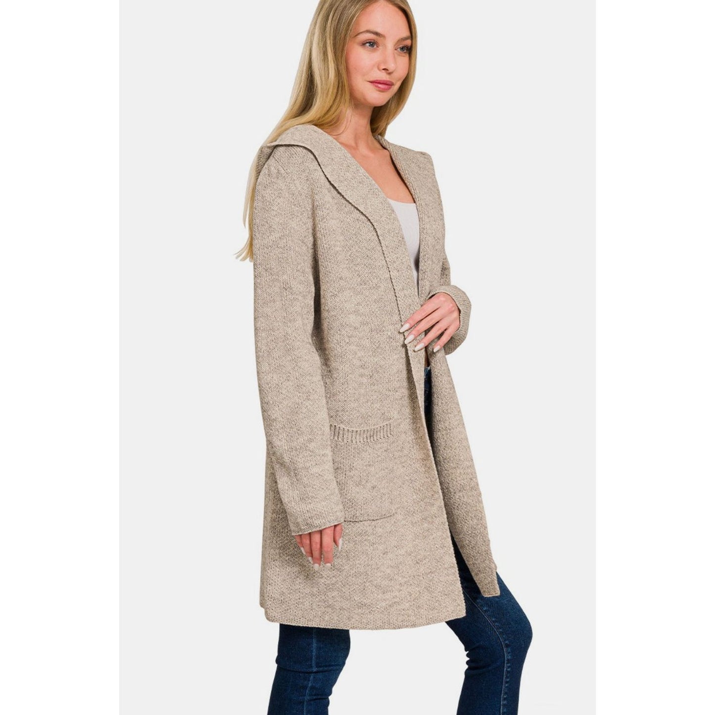 Zenana Hooded Open Front Sweater Cardigan