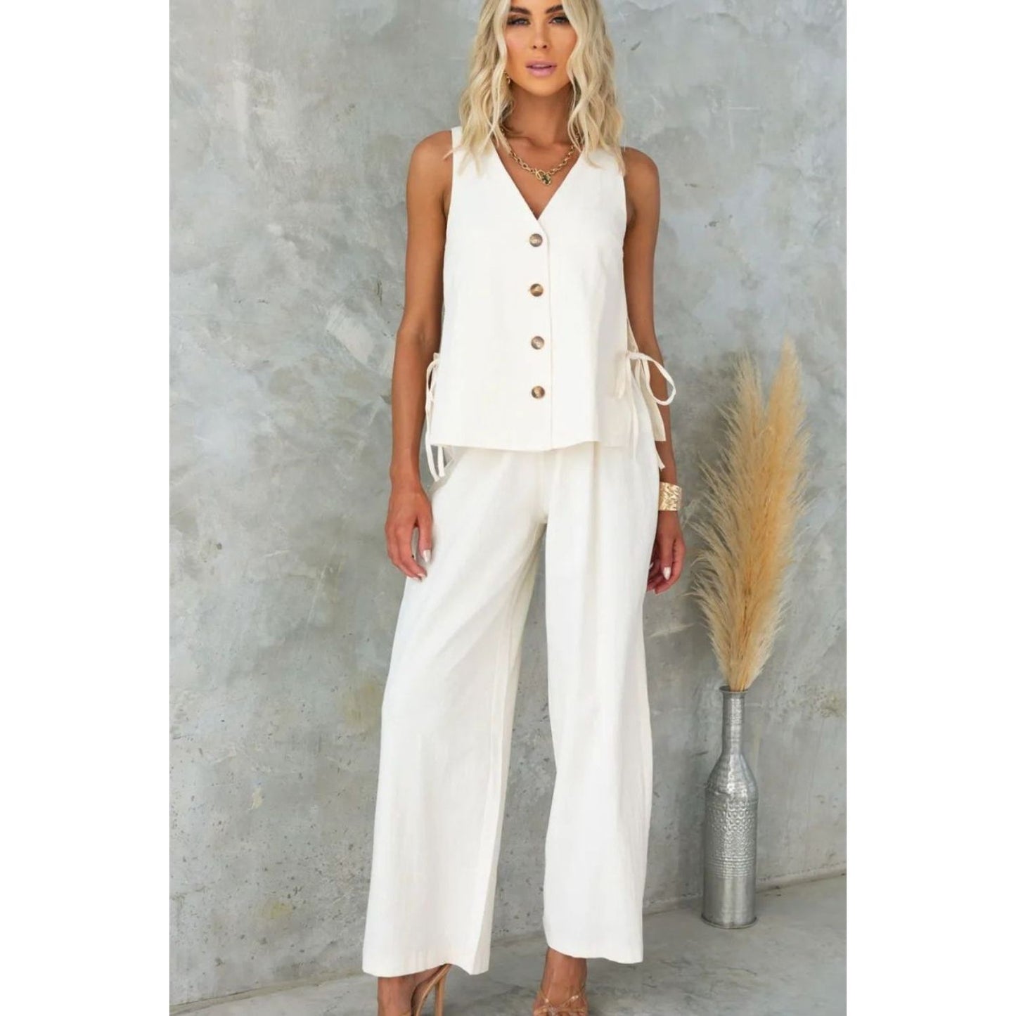 Tied V-Neck Sleeveless Top and Pants Set