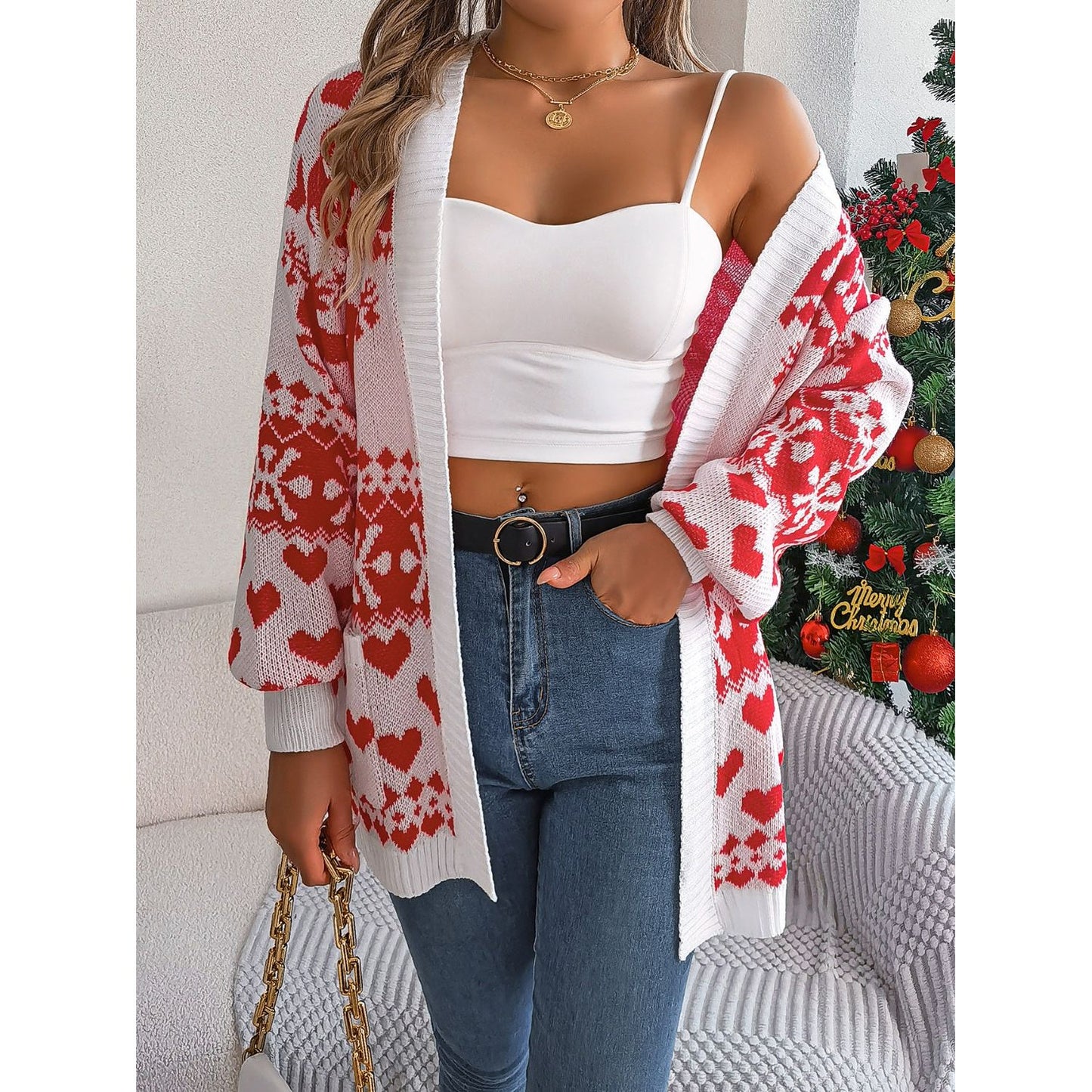 Pocketed Open Front Long Sleeve Cardigan