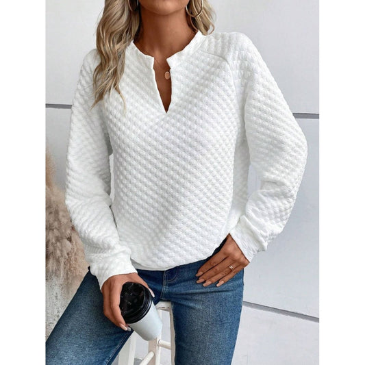 Notched Long Sleeve Sweatshirt