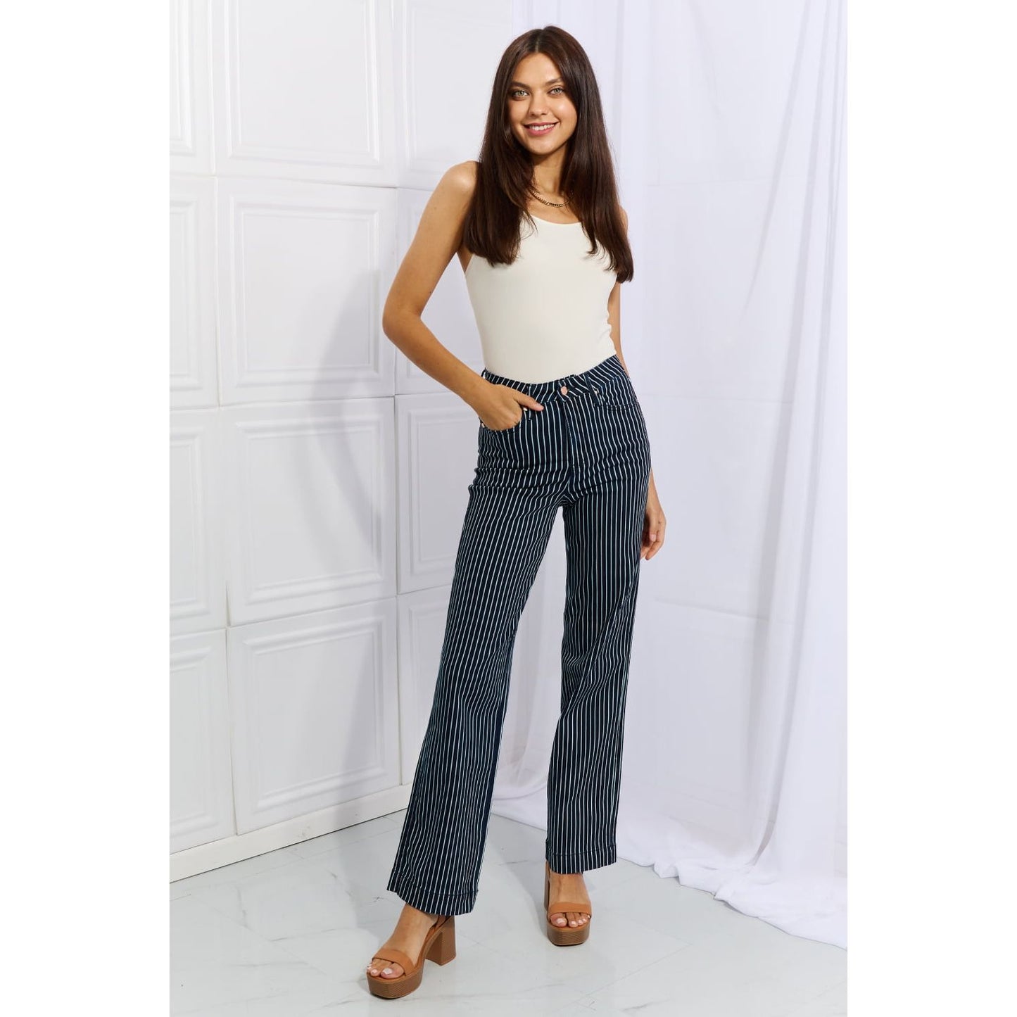 Judy Blue Cassidy Full Size High Waisted Tummy Control Striped Straight Jeans