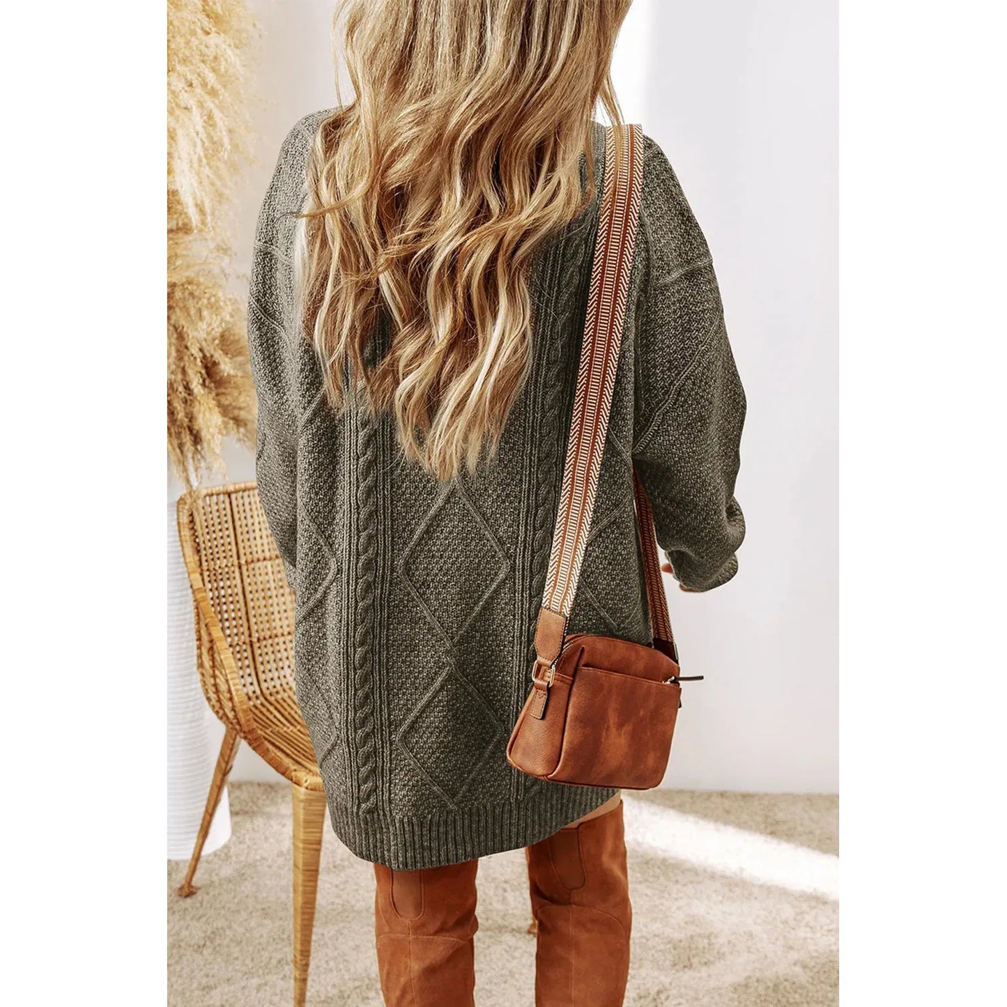 Cable-Knit Round Neck Sweater Dress