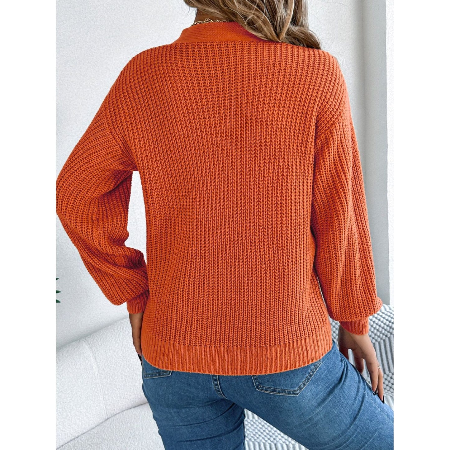 Cutout V-Neck Long Sleeve Sweater