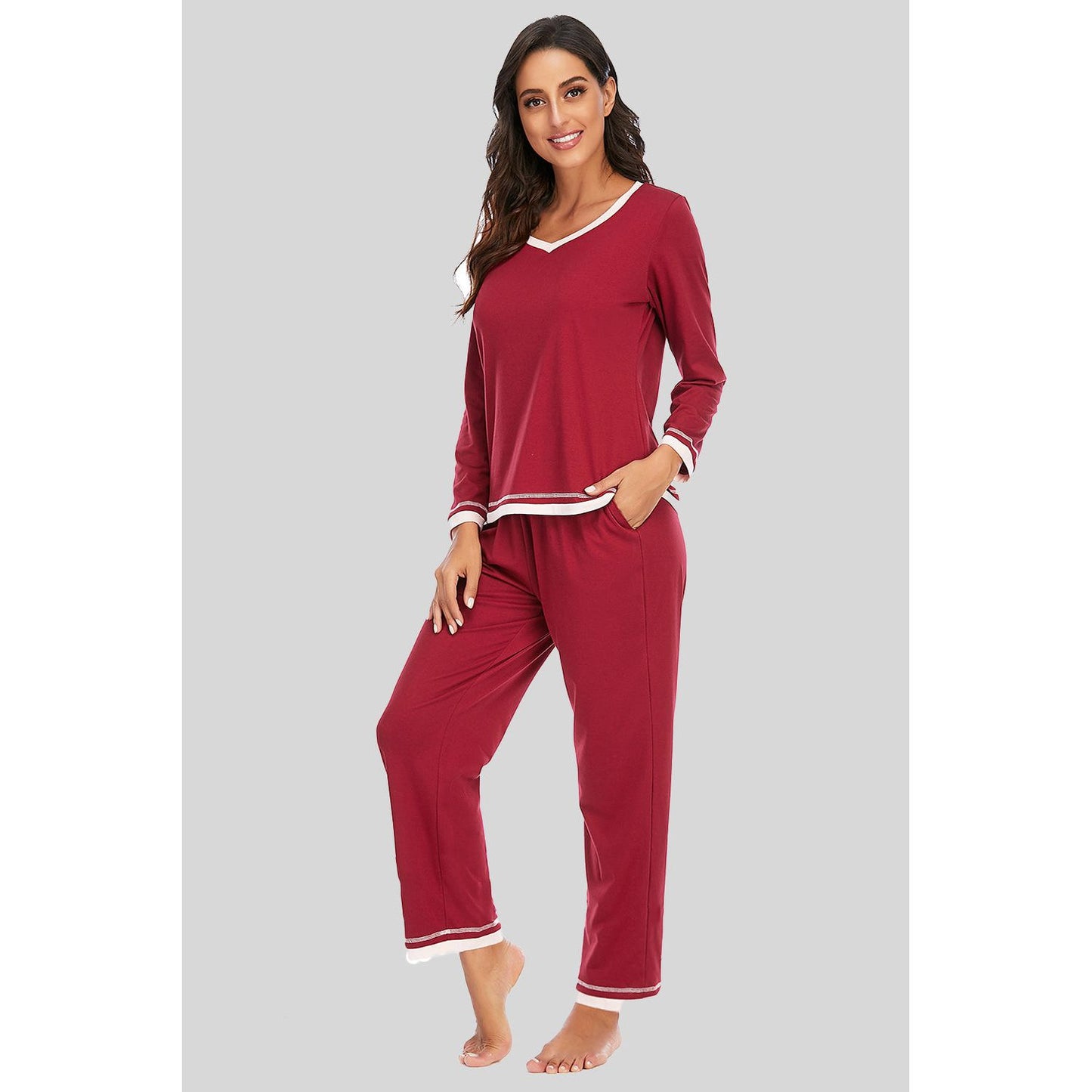 V-Neck Top and Pants Lounge Set