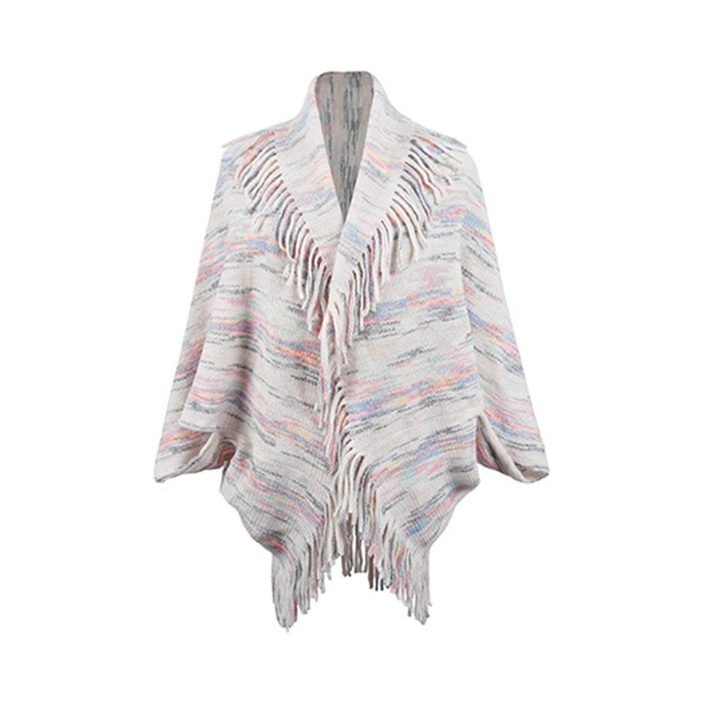 Fringe Detail Printed Poncho