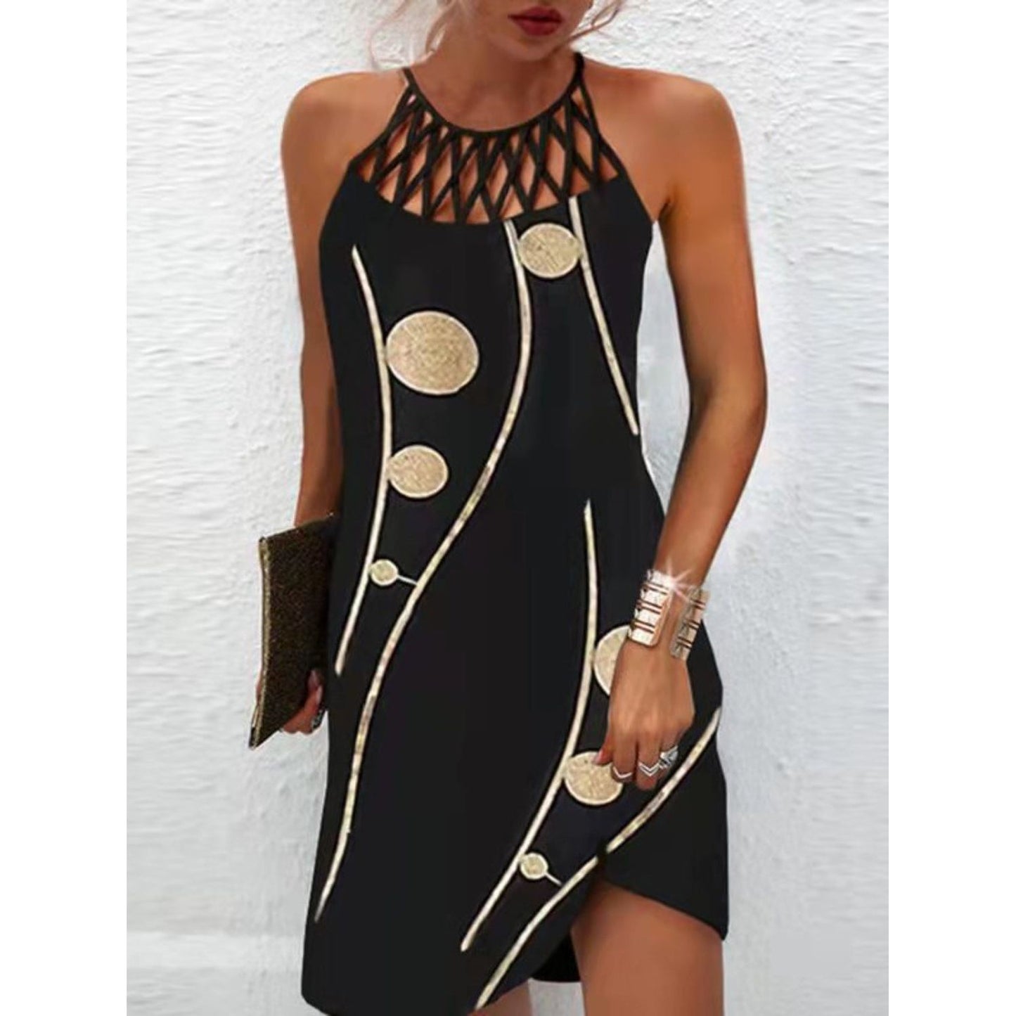 Printed Grecian Neck Mini Dress