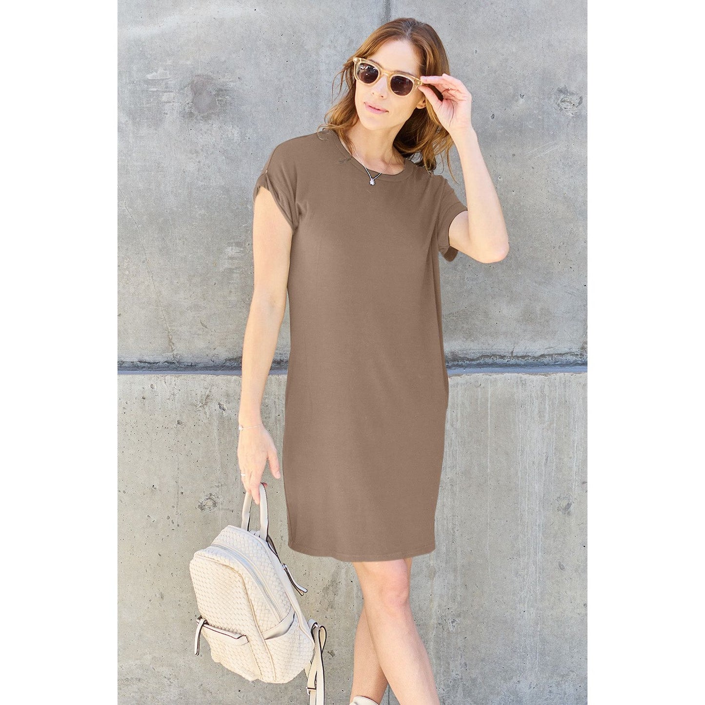 Basic Bae Full Size Round Neck Short Sleeve Dress with Pockets