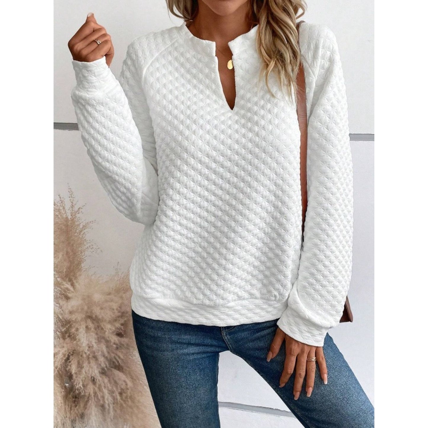 Notched Long Sleeve Sweatshirt