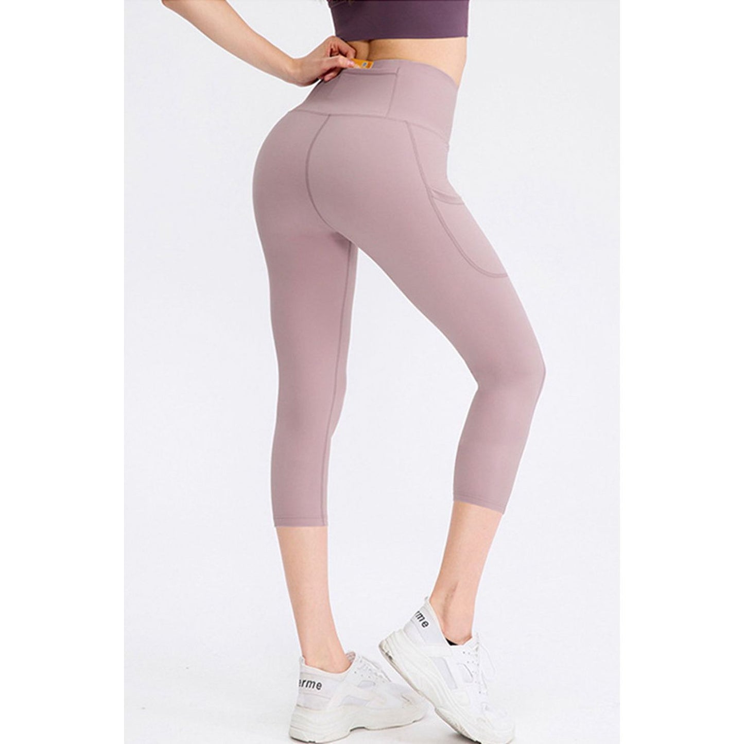 Wide Waistband Cropped Active Leggings with Pockets