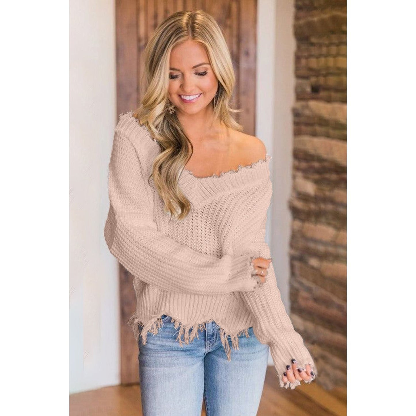 Frayed Hem Dropped Shoulder Sweater