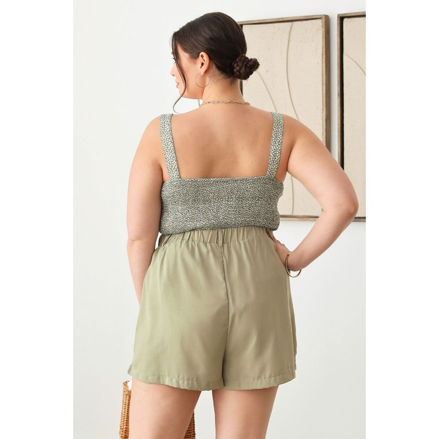 Zenobia Plus Size Half Elastic Waist Shorts with Pockets