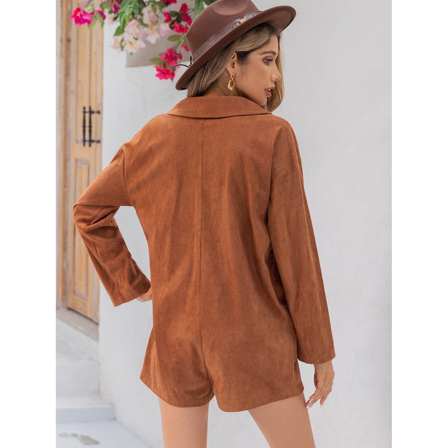 Lapel Collar Long Sleeve Romper