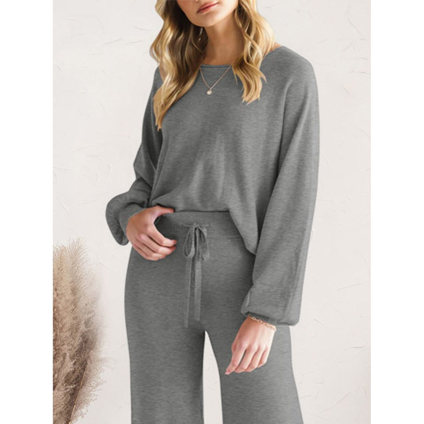 Long Sleeve Lounge Top and Drawstring Pants Set