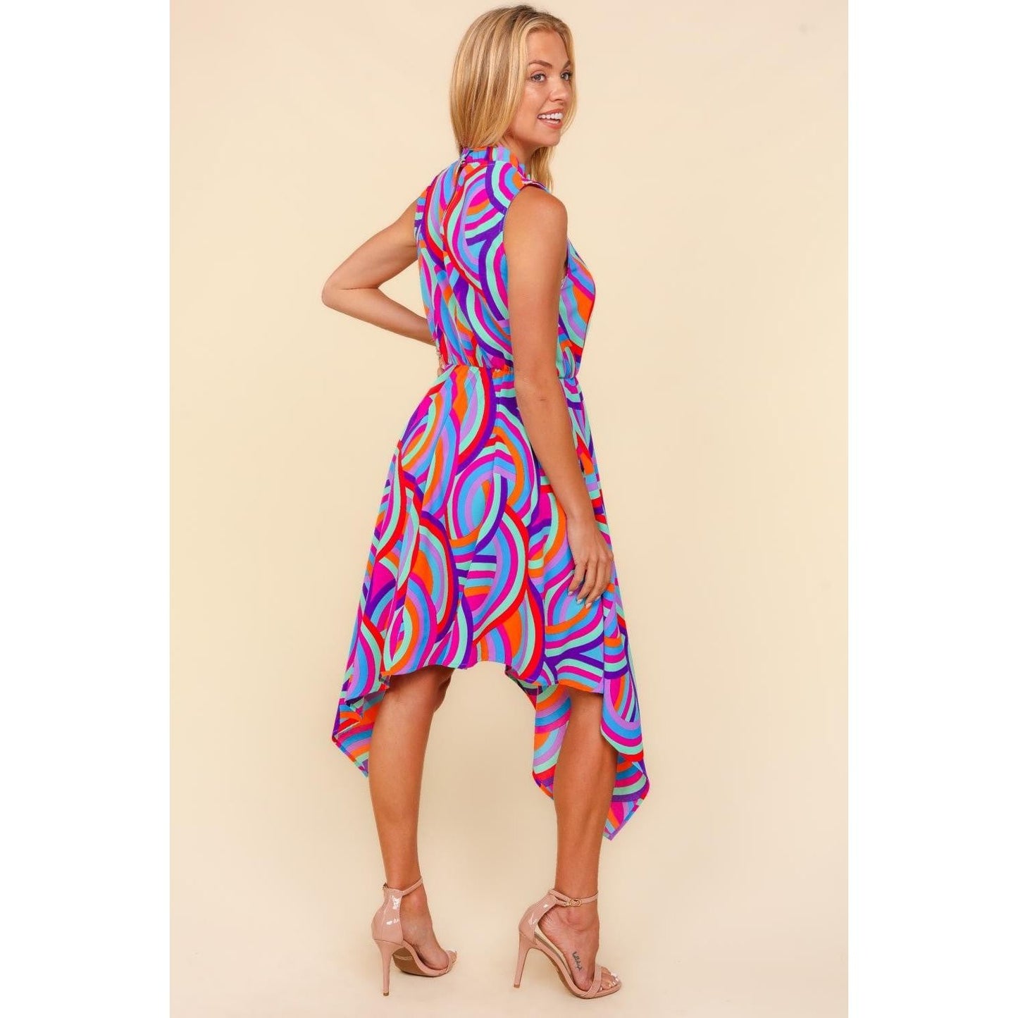 Haptics Full Size Mock Neck Sleeveless Printed Dress