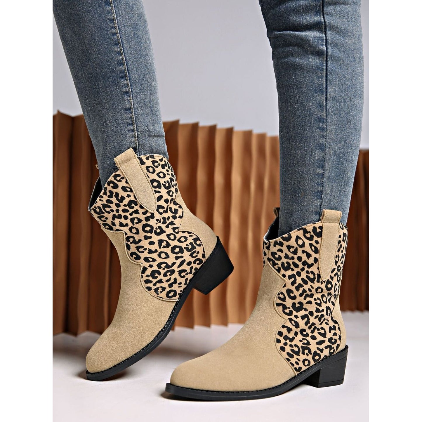 Leopard Suede Block Heel Boots