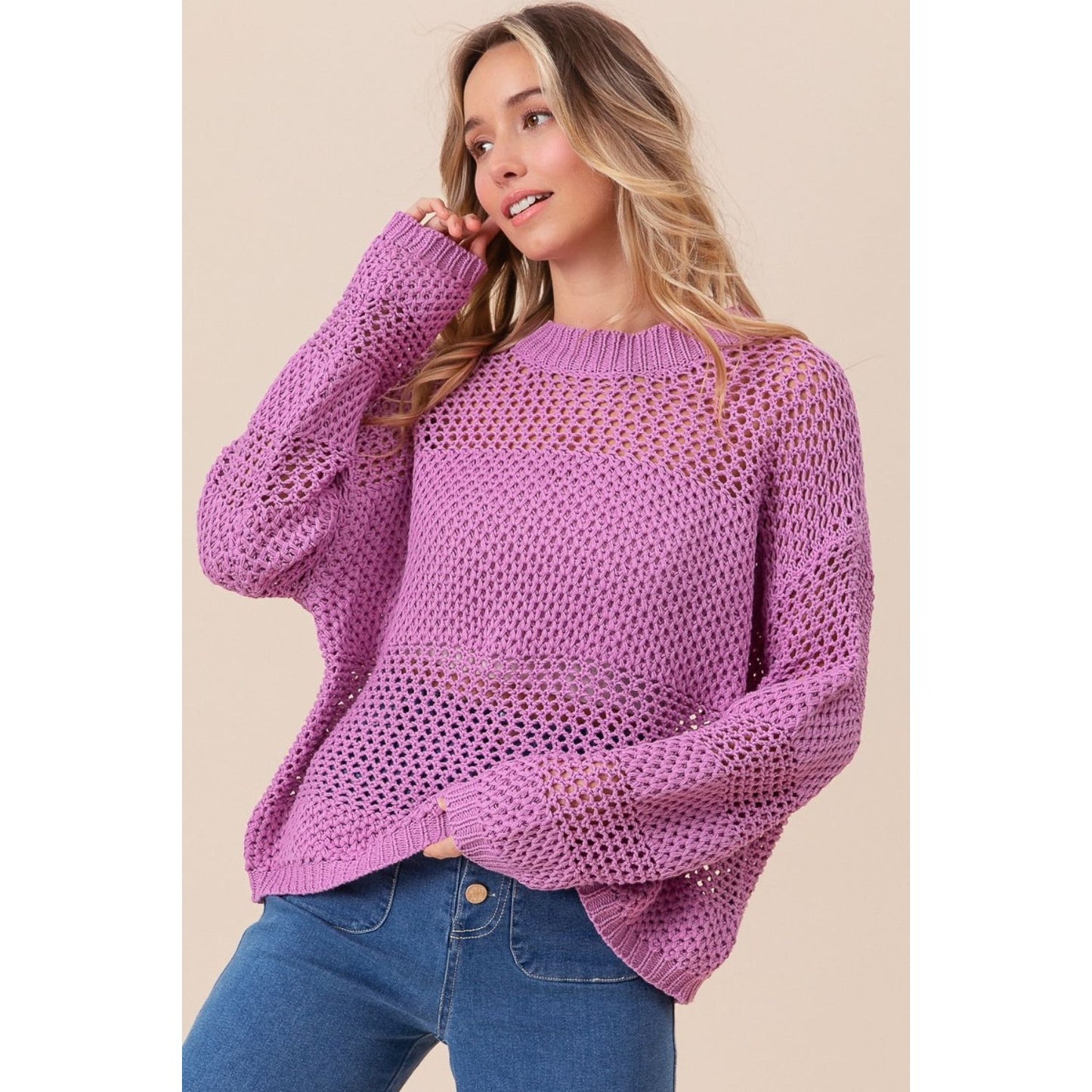 BiBi Openwork Long Sleeve Knit Top