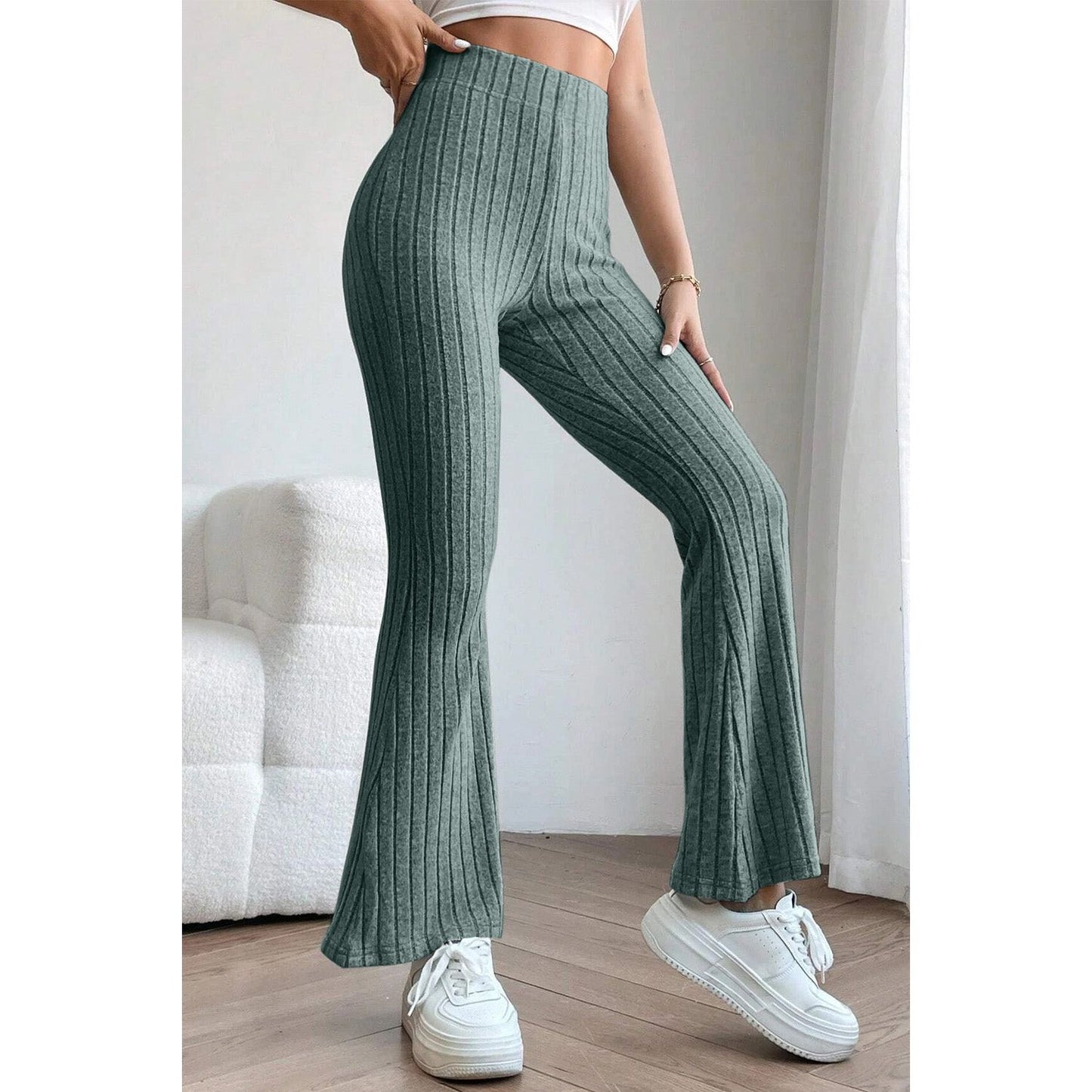 Basic Bae Full Size Ribbed High Waist Flare Pants