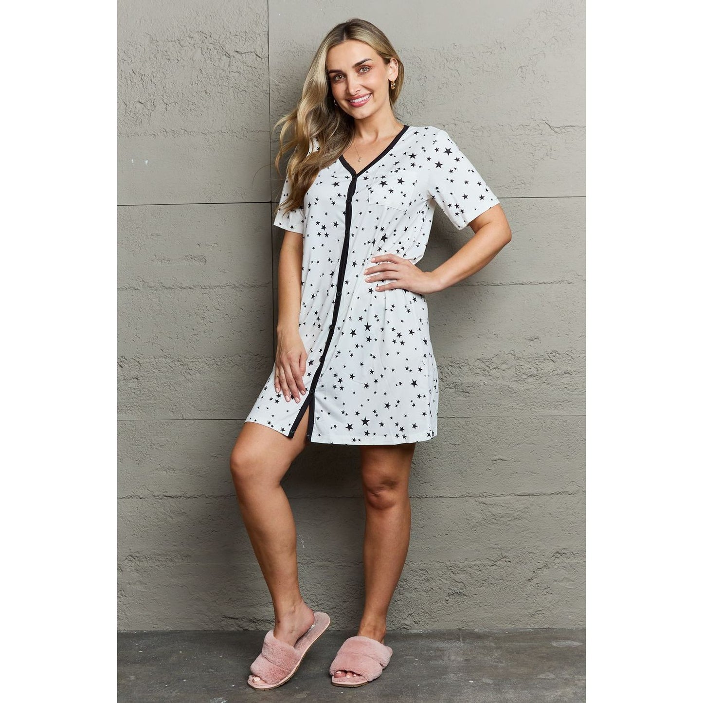 MOON NITE Quilted Quivers Button Down Sleepwear Dress