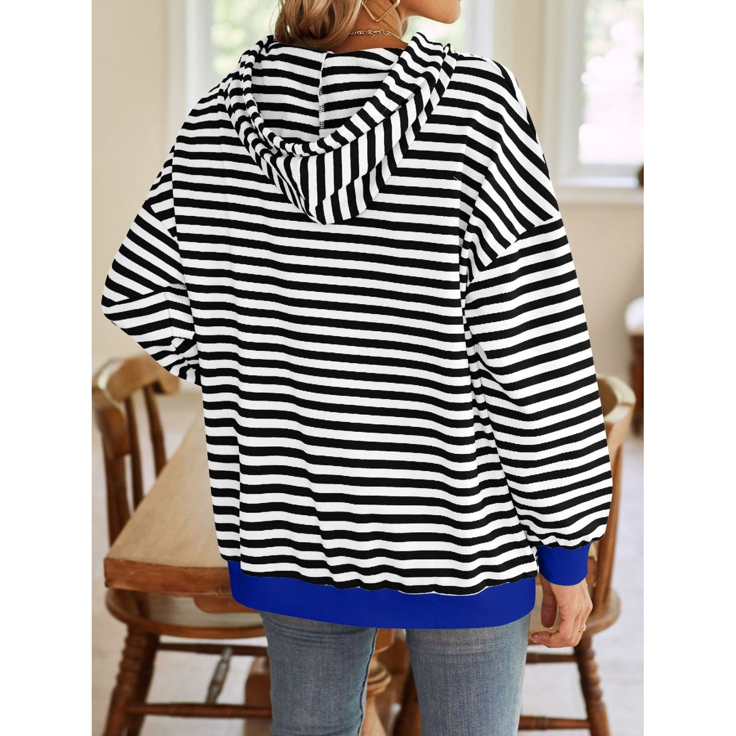 Lovelet Drawstring Striped Long Sleeve Hoodie