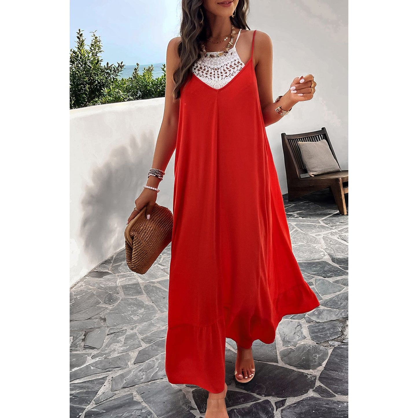 Backless Maxi Cami Dress with Pockets