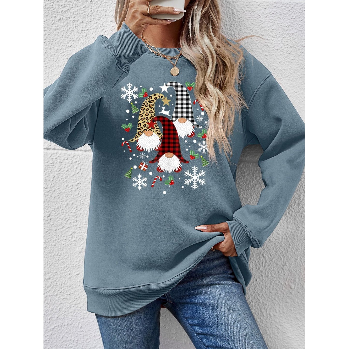 Faceless Gnomes Graphic Drop Shoulder Sweatshirt