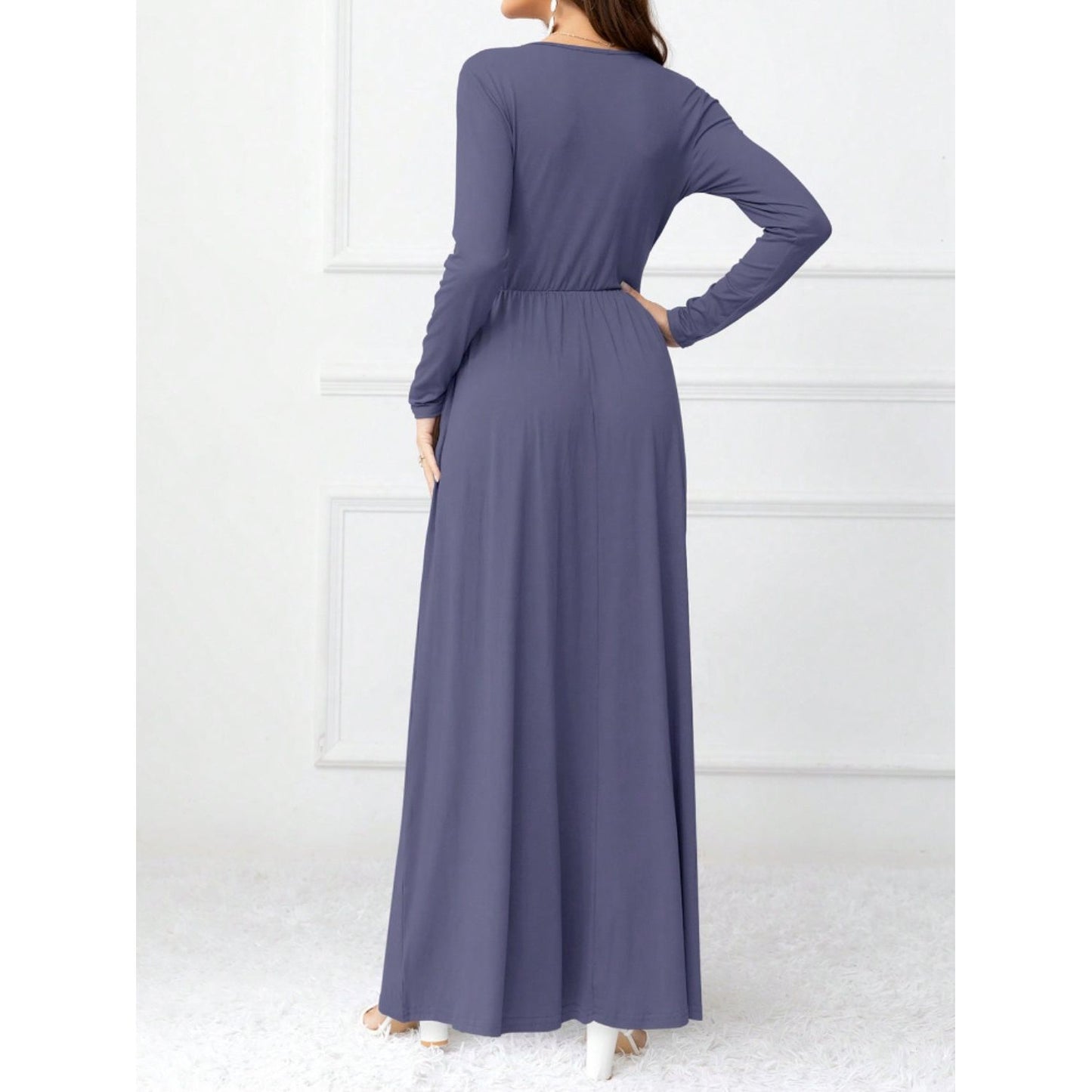 Pocketed Surplice Long Sleeve Maxi Dress