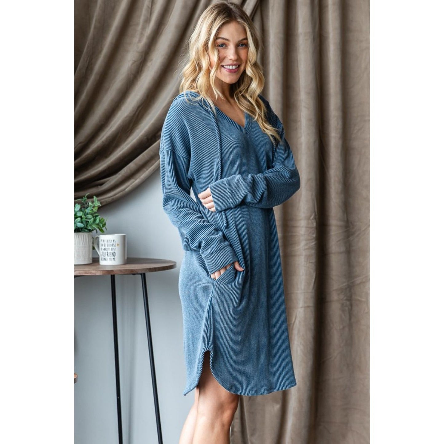 Heimish Ribbed Long Sleeve Hooded Dress