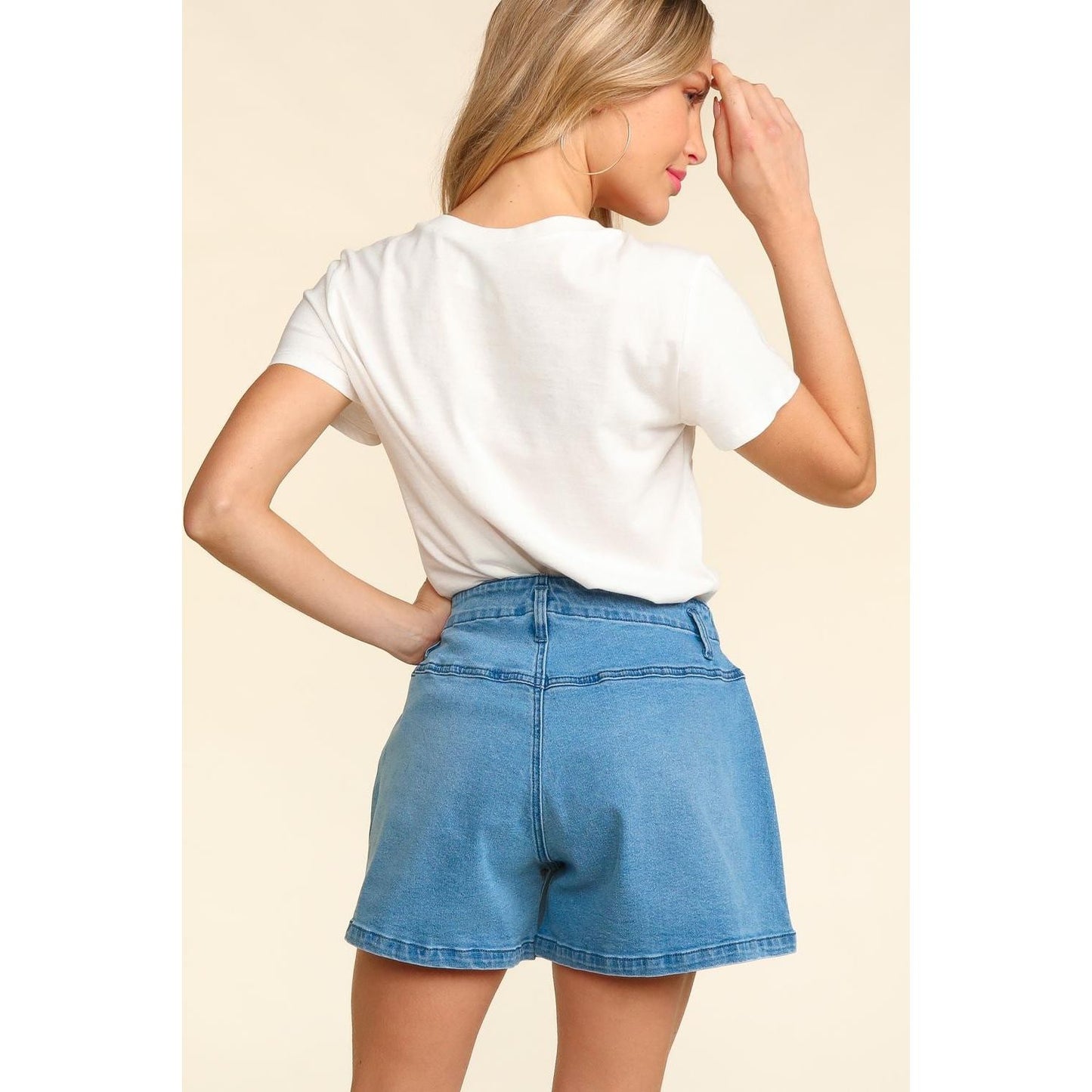 Haptics High Rise Button Fly Washed Denim Shorts