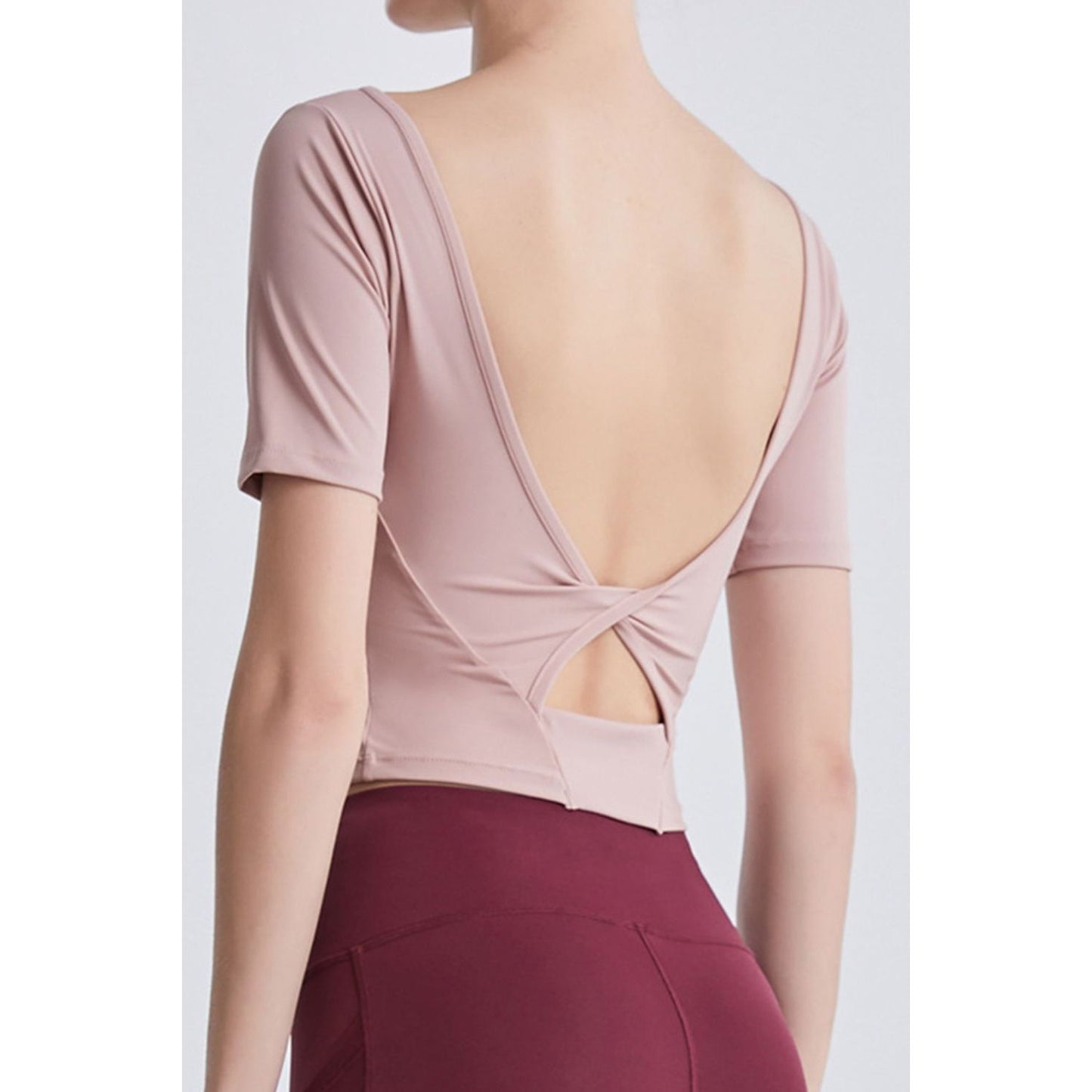 Cutout Backless Round Neck Active T-Shirt