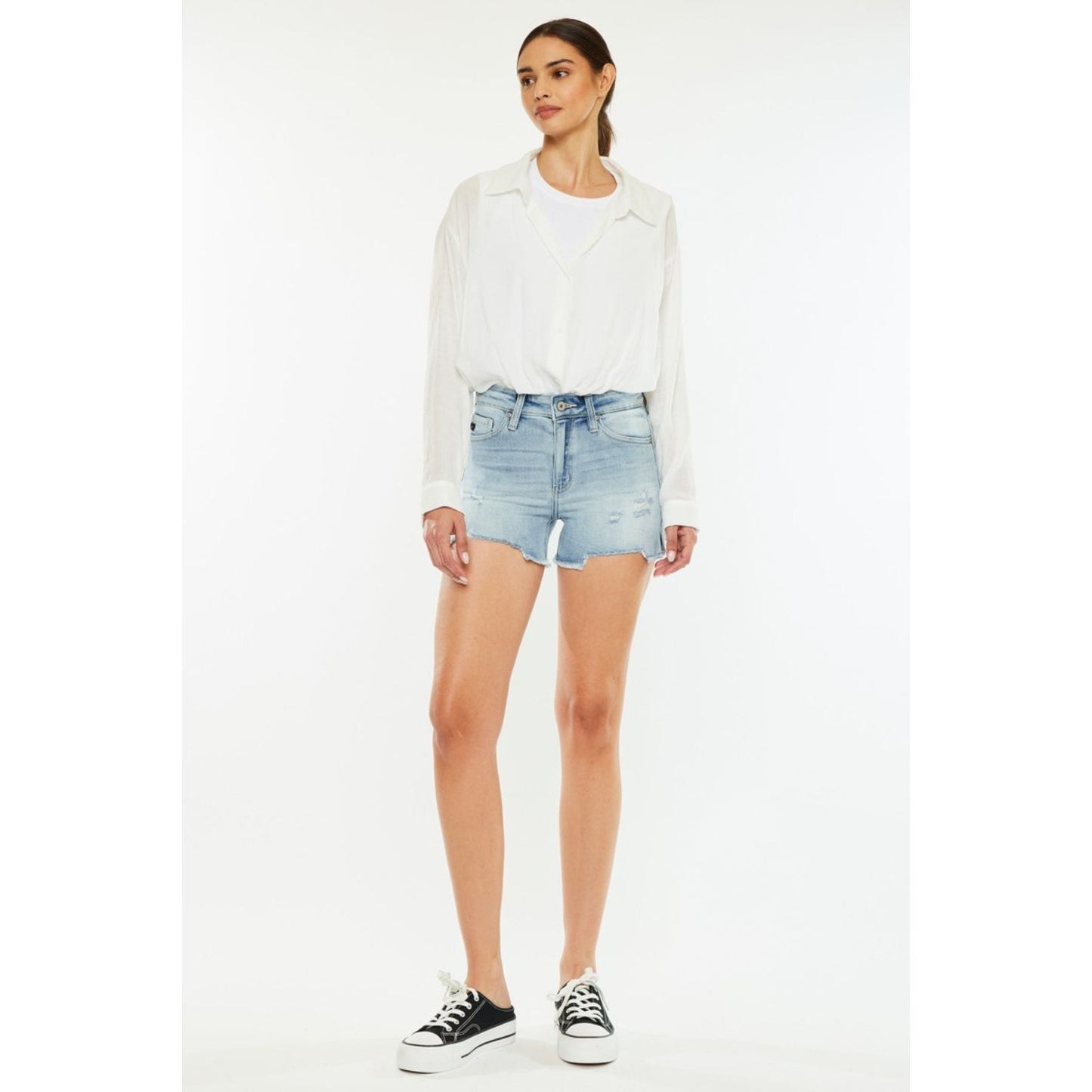 Kancan High Rise Side Slit Denim Shorts