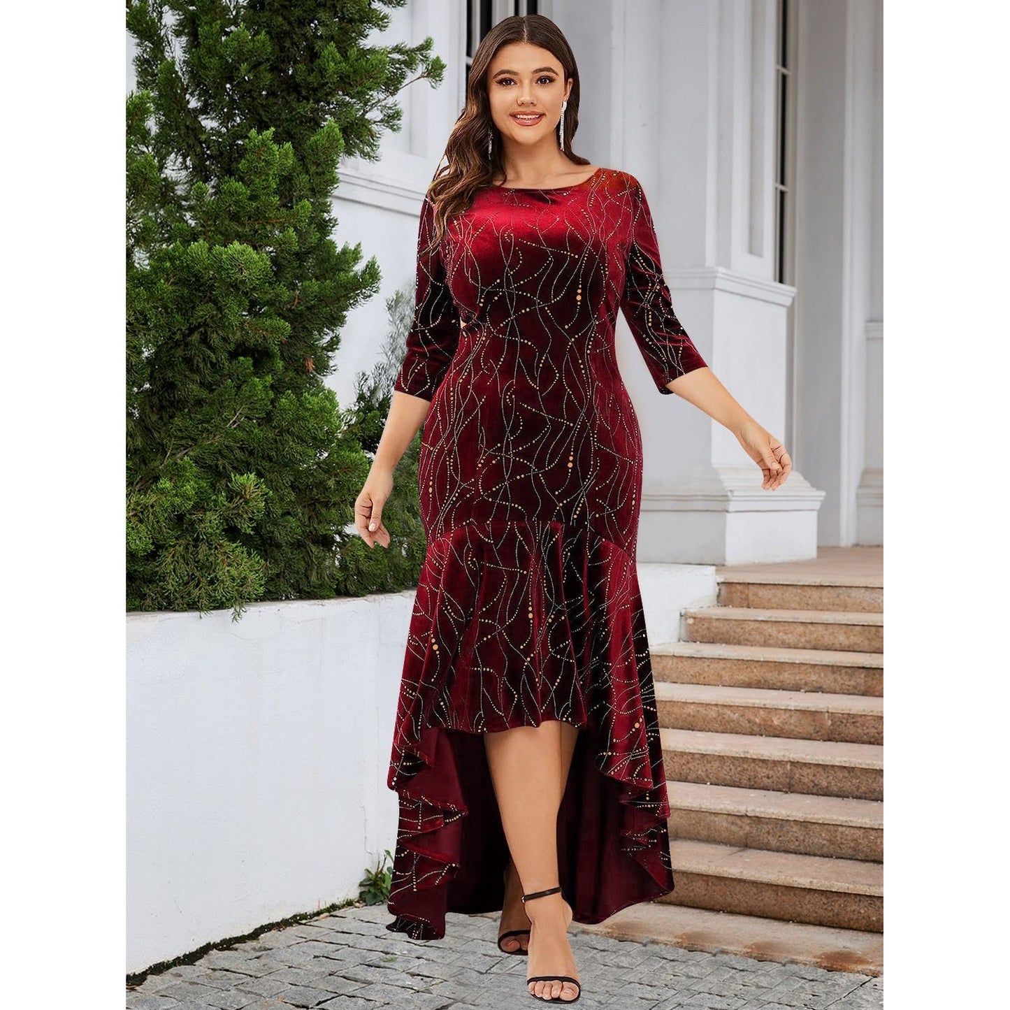 Plus Size Ruffle Hem High-Low Dress