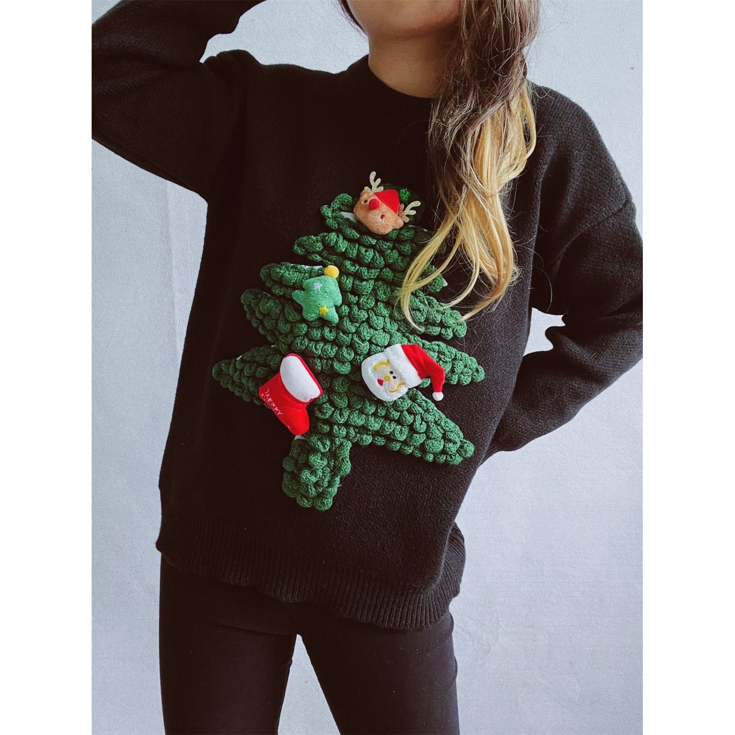 Christmas Tree Round Neck Long Sleeve Sweater