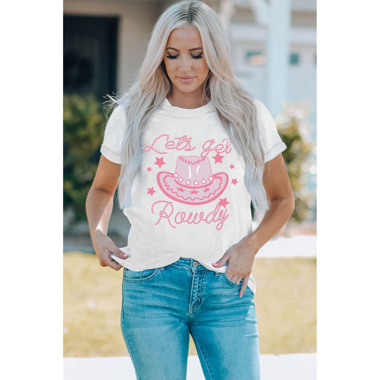 Cowboy Hat Graphic Round Neck Tee