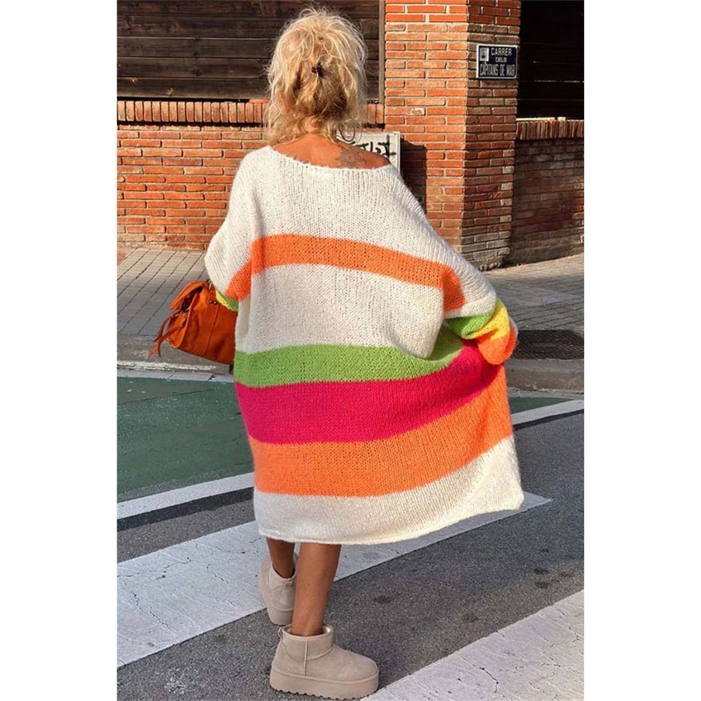 Color Block V-Neck Long Sleeve Sweater Dress