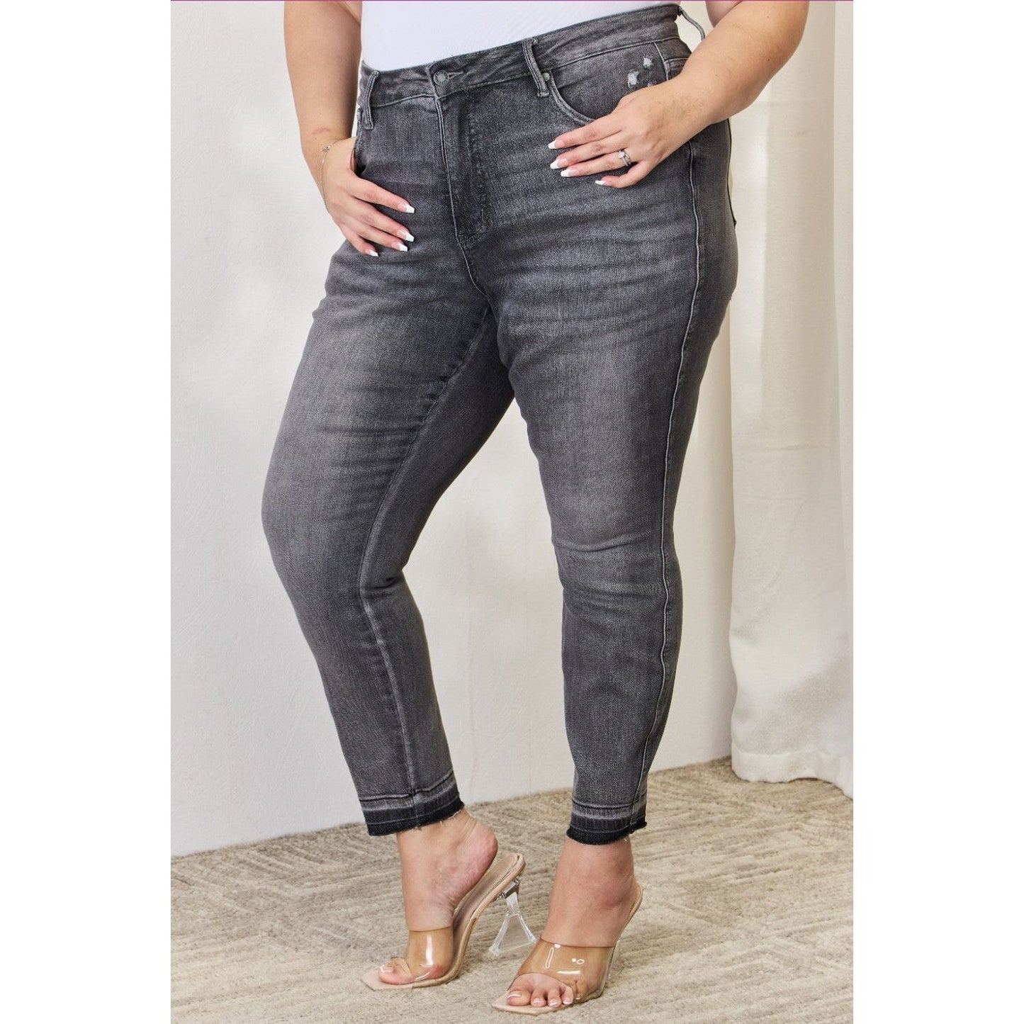 Judy Blue Full Size High Waist Tummy Control Release Hem Skinny Jeans