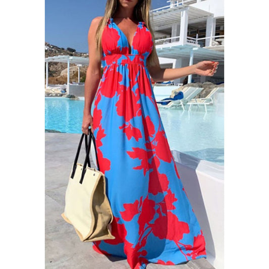 Contrast Halter Neck Maxi Dress